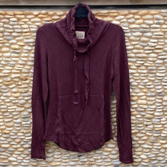 Chaser Burgundy Waffle Knit Cowl Drawstring Hoodie/Top w/Pocket. Small. NWT Soft - Picture 1 of 6